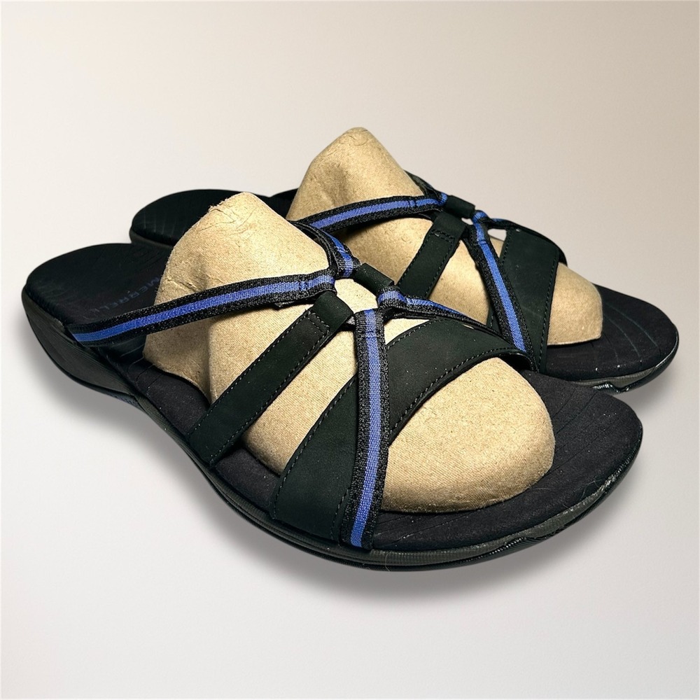 Merrell 11 Black Blue Camellia‎ Slide Performance Sandals Comfort Walking J35580